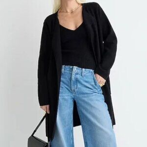 J. Crew Juliette Collarless Sweater Blazer Black Open Front Long‎ Size XXS